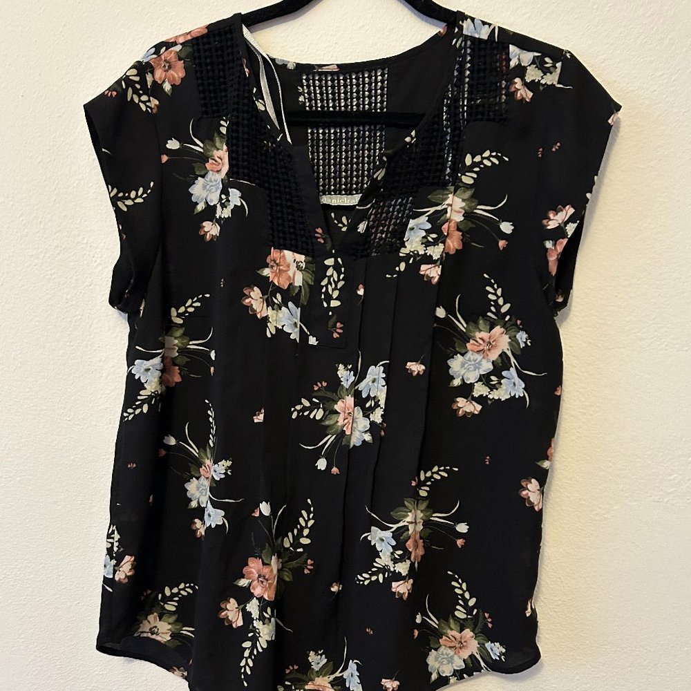 Floral sheer black top